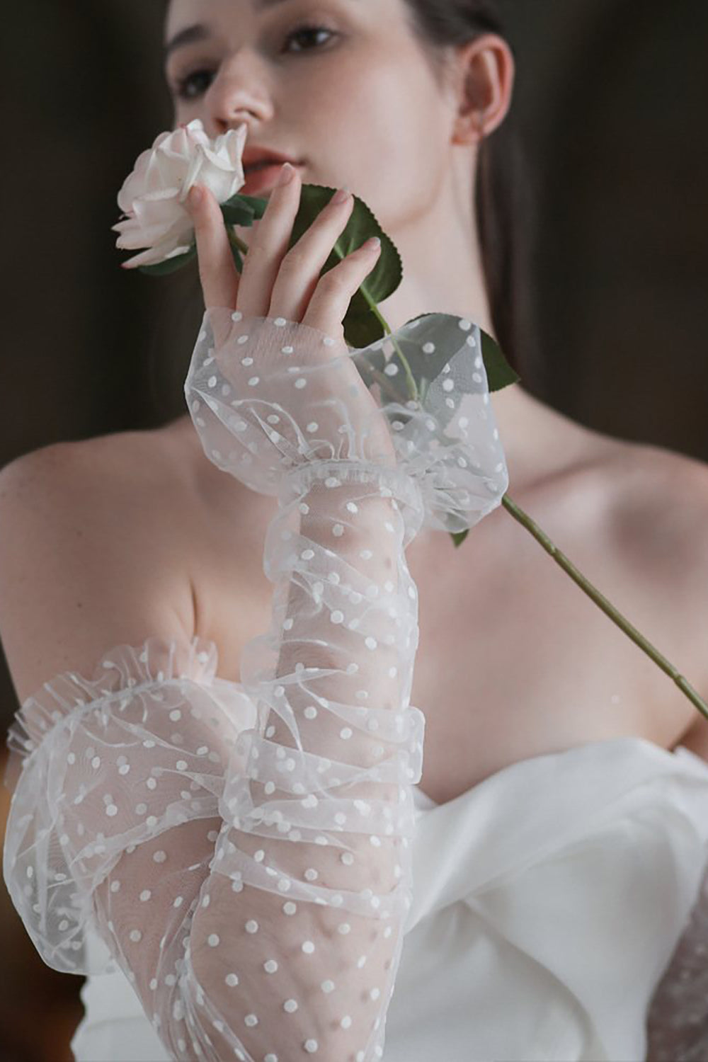 White Polka Dot Long Wedding Sleeves