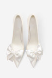 White Stiletto Pumps Wedding Heels with Bowknot