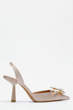 Blush Pointed Toe Strappy High Heels with Rhinestones