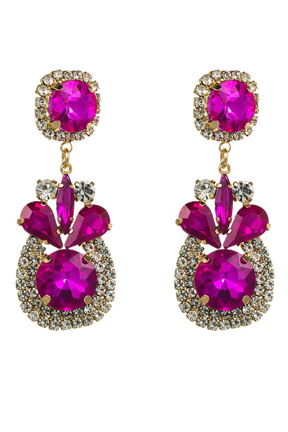 Fuchsia Rhinestones Beaded Wedding Earrings