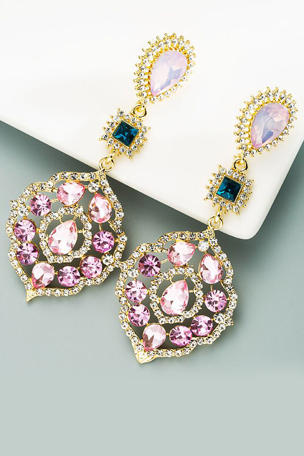 Light Purple Rhinestones Beaded Wedding Earrings
