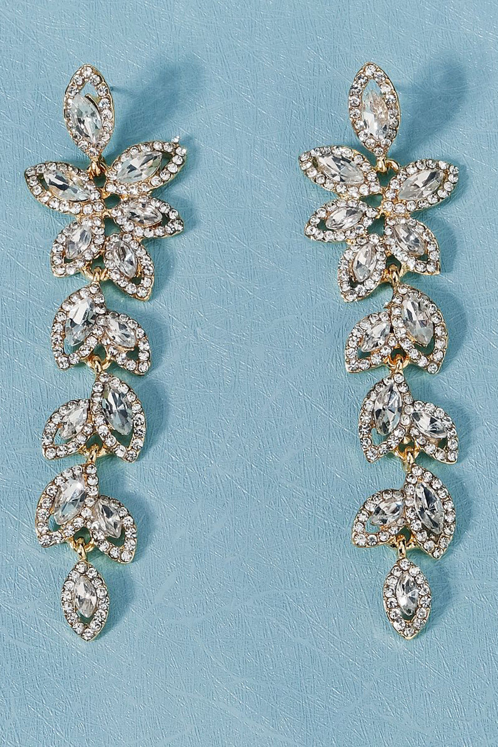 Vintage Simple Rhinestone Gold Leaf Earrings