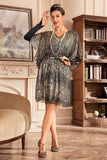 Sparkly Navy V-Neck Sequins Party Dress with Batwing Sleeves