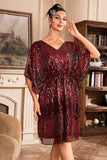 Red V-Neck Sparkly Batwing Sleeves Party Flapper Dress with Sequins