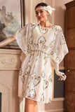 Sparkly White Batwing Flapper Evening Dress with Sequins