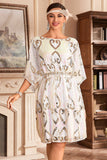 Sparkly White Batwing Flapper Evening Dress with Sequins