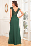 Glitter A Line V-Neck Dark Green Formal Dress with Sequins
