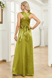 Green A Line Halter Satin Formal Dress with Pleated