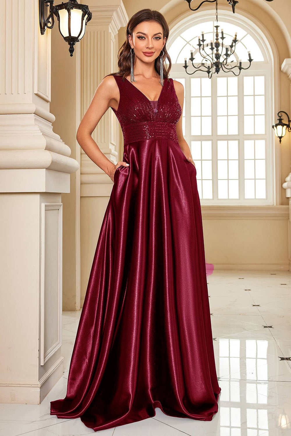 WEDTREND Women Sparkly Navy Prom Dress Satin A-Line V-Neck Formal Dress with Sequins WEDTREND Women Sparkly Navy Prom Dress Satin A-Line V-Neck Formal Dress with Sequins