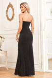 Black Sheath Sparkly Long Formal Dress With Removable Sleeves