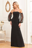 Black Sheath Sparkly Long Formal Dress With Removable Sleeves