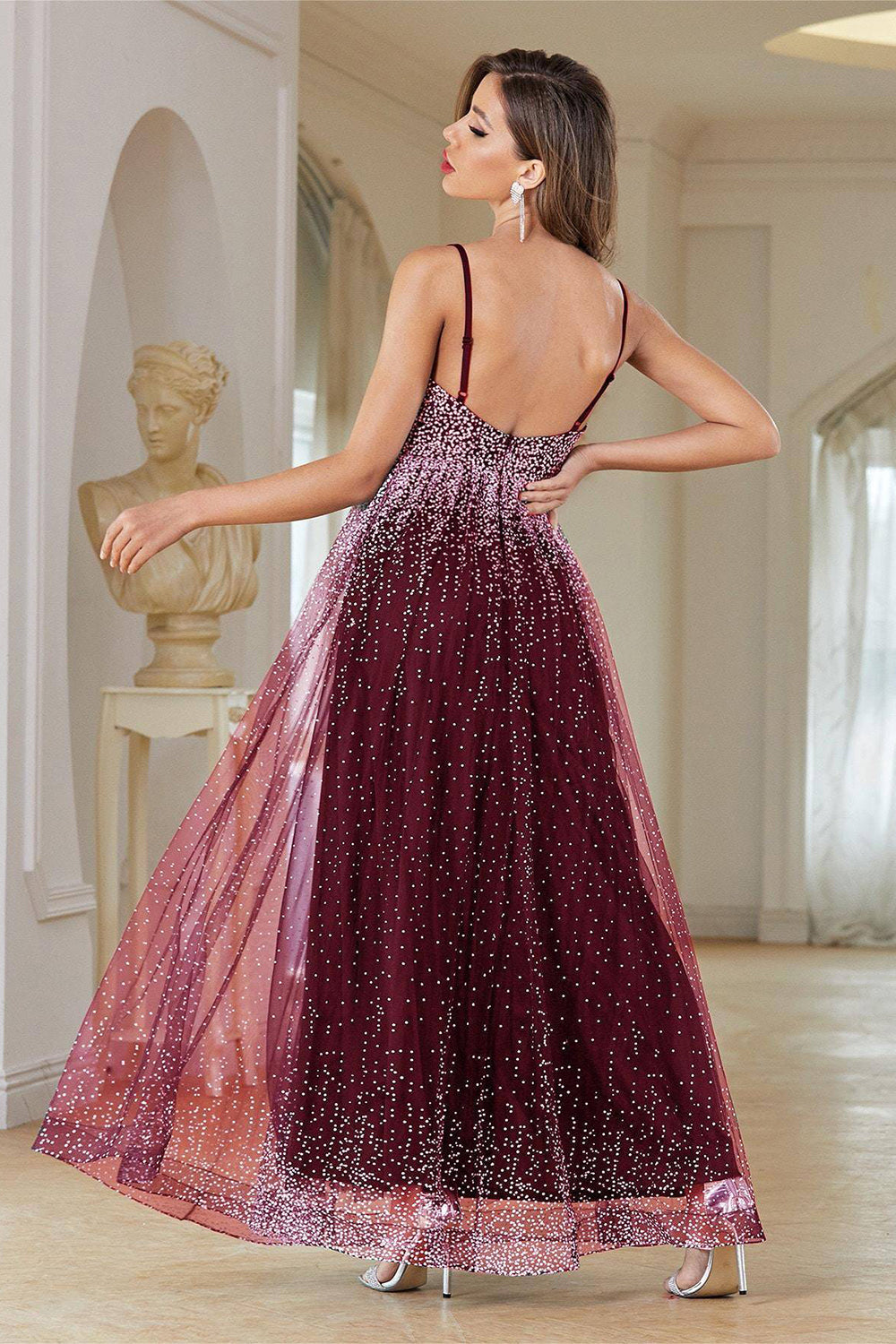 Shiny Lilac Long Prom Dresses Beaded Tulle Purple Formal Dresses Sleev –  MyChicDress