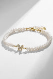White Cultured Freshwater Full Pearl Bracelet with Rhinestone Butterfly