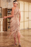 Champagne Glitter Halter Fringes Flapper Dress with Sleeveless