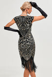 Sparkly Black Beaded Fringed Gatsby Dress