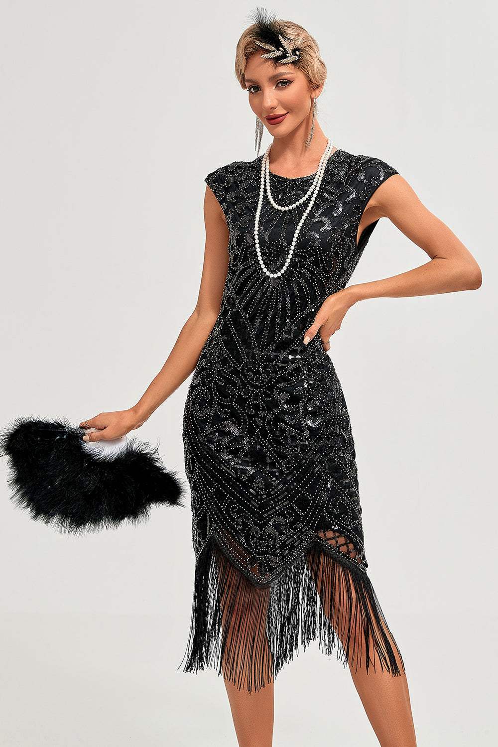 Wedtrend Women Sparkly Black Beaded Fringed 1920s Gatsby Dress Round Neck Flapper Dress WEDTREND Wedtrend Women Sparkly Black Beaded Fringed 1920s Gatsby Dress Round Neck Flapper Dress WEDTREND