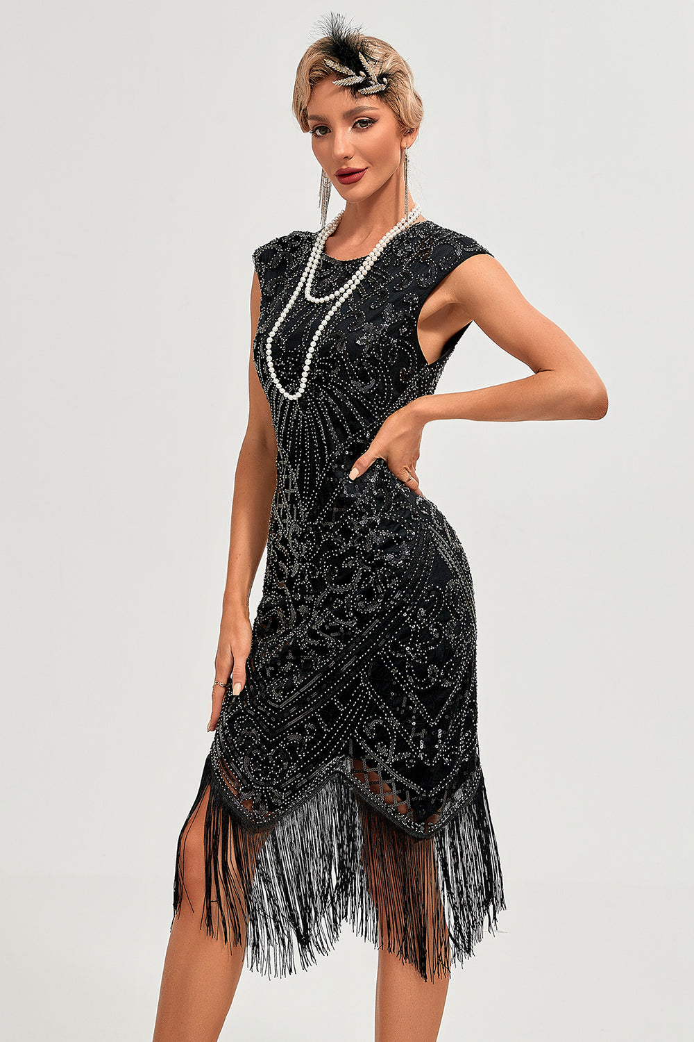 Wedtrend Women Sparkly Black Beaded Fringed 1920s Gatsby Dress Round Neck Flapper Dress WEDTREND Wedtrend Women Sparkly Black Beaded Fringed 1920s Gatsby Dress Round Neck Flapper Dress WEDTREND