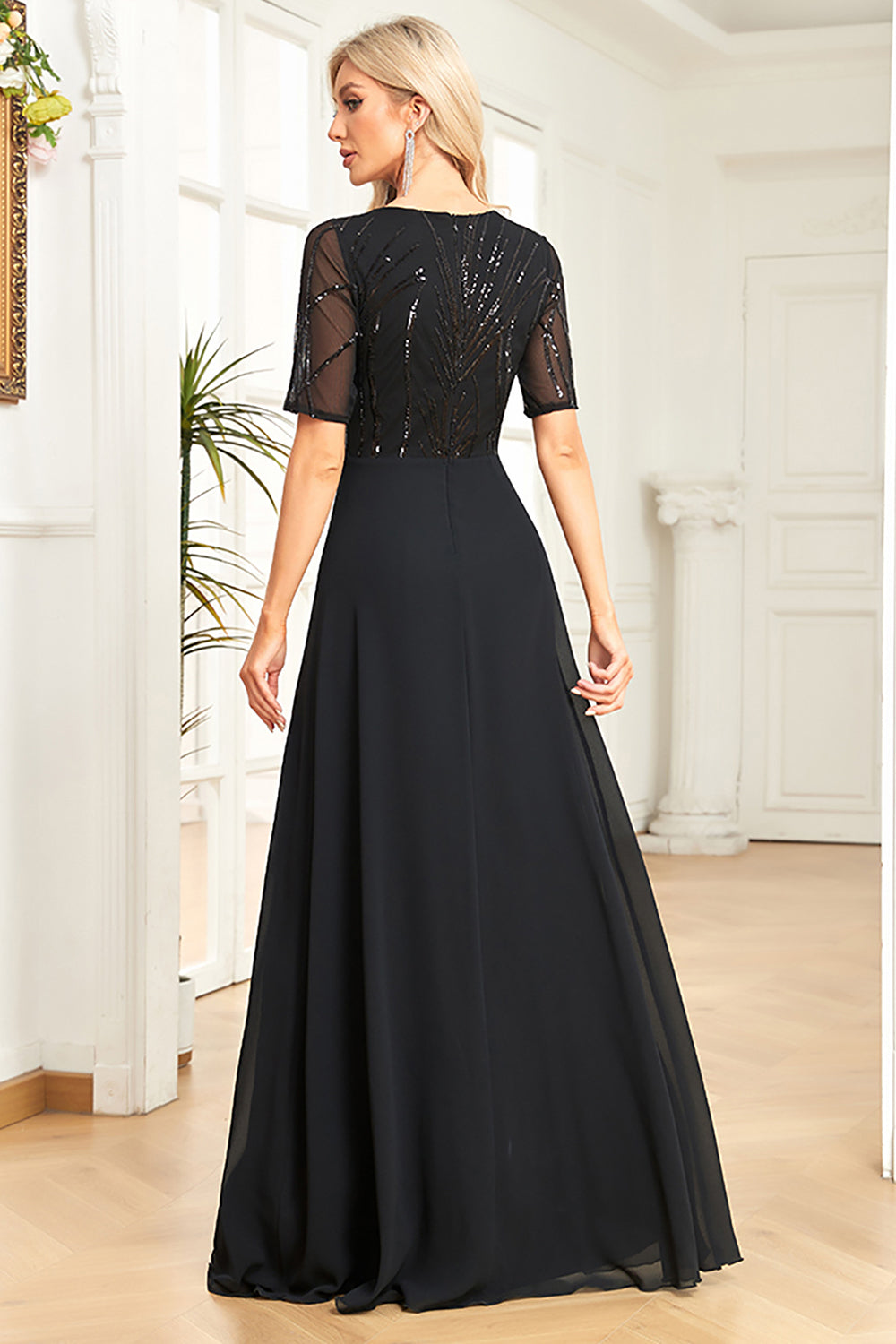 Wedtrend Women Sparkly Navy Wedding Guest Dress A Line Round Neck Sequin Mother Dress with Short Sleeves WEDTREND Wedtrend Women Sparkly Navy Wedding Guest Dress A Line Round Neck Sequin Mother Dress with Short Sleeves WEDTREND