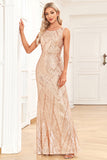 Sparkly Champagne Mermaid Sleeveless Long Prom Dress With Sequins