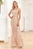 Sparkly Champagne Mermaid Sleeveless Long Prom Dress With Sequins