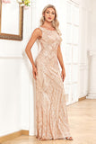 Sparkly Champagne Mermaid Sleeveless Long Prom Dress With Sequins