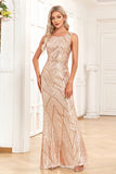 Sparkly Champagne Mermaid Sleeveless Long Prom Dress With Sequins