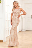 Sparkly Champagne Mermaid Sleeveless Long Prom Dress With Sequins