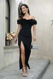 Black Off The Shoulder Long Prom Dress with Slit