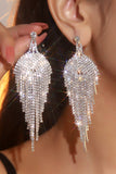 Glitter Silver Tassel Rhinestone Dangle Earrings