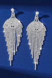 Glitter Silver Tassel Rhinestone Dangle Earrings