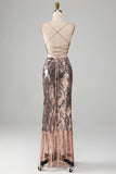 Sparkly Sheath Two-piece Sparkly Sequin Prom Dress with Fringes