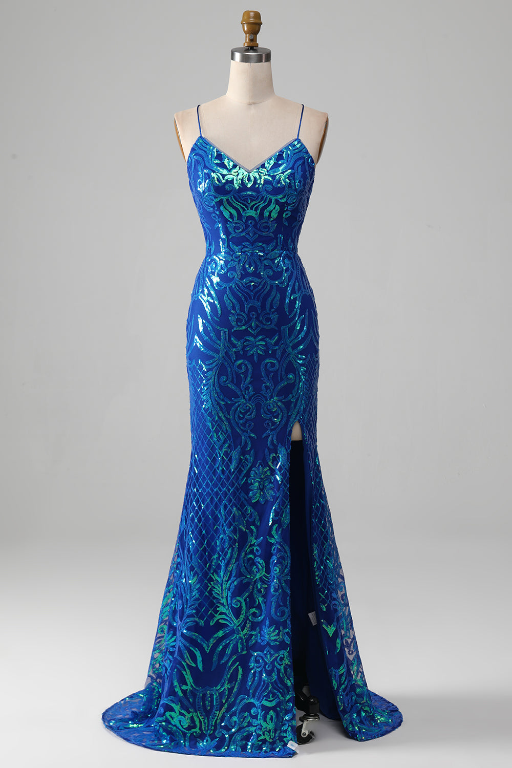 Royal Blue Mermaid Sparkly Sequin Long Prom Dress with Slit