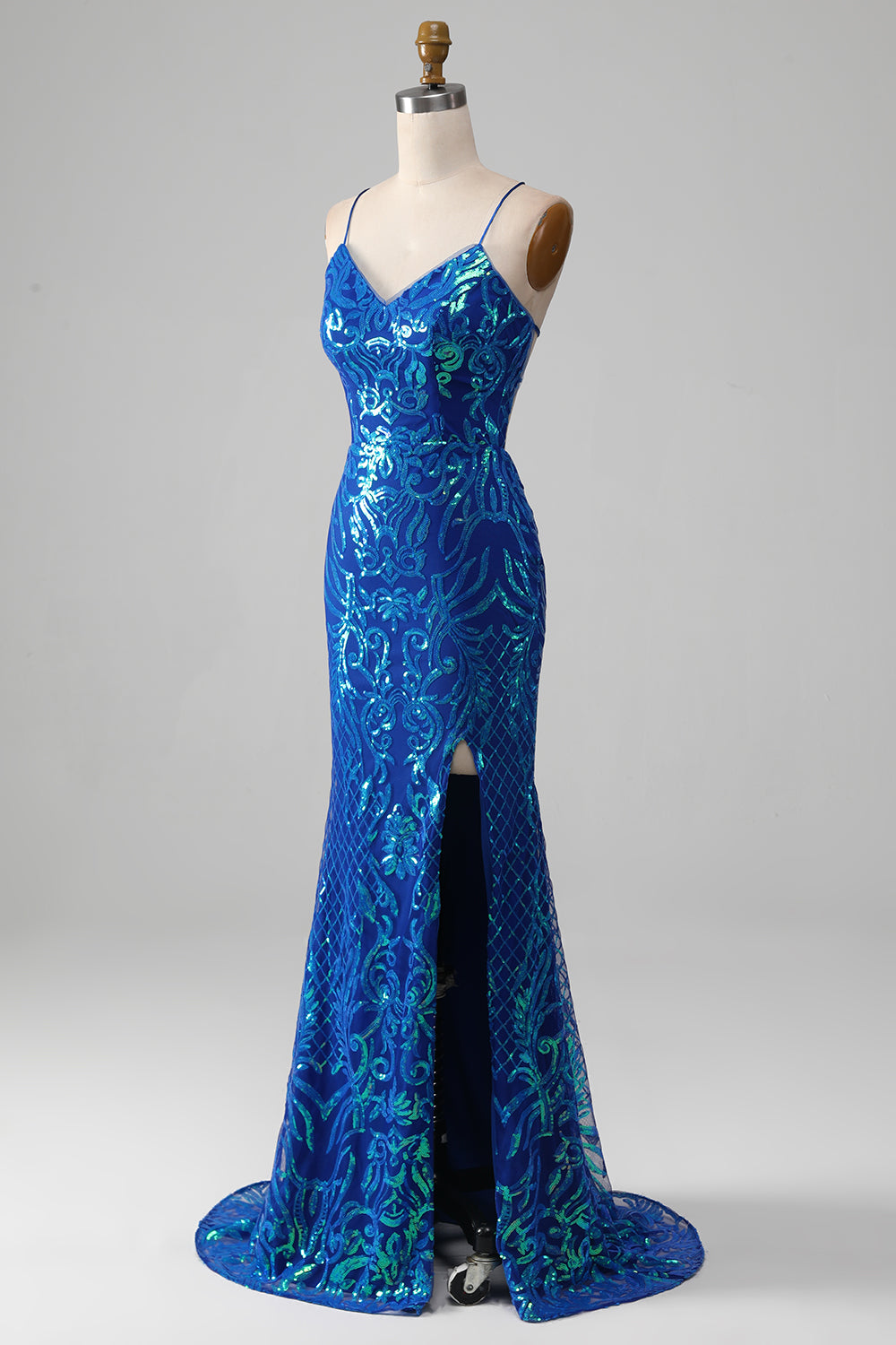 Royal Blue Mermaid Sparkly Sequin Long Prom Dress with Slit