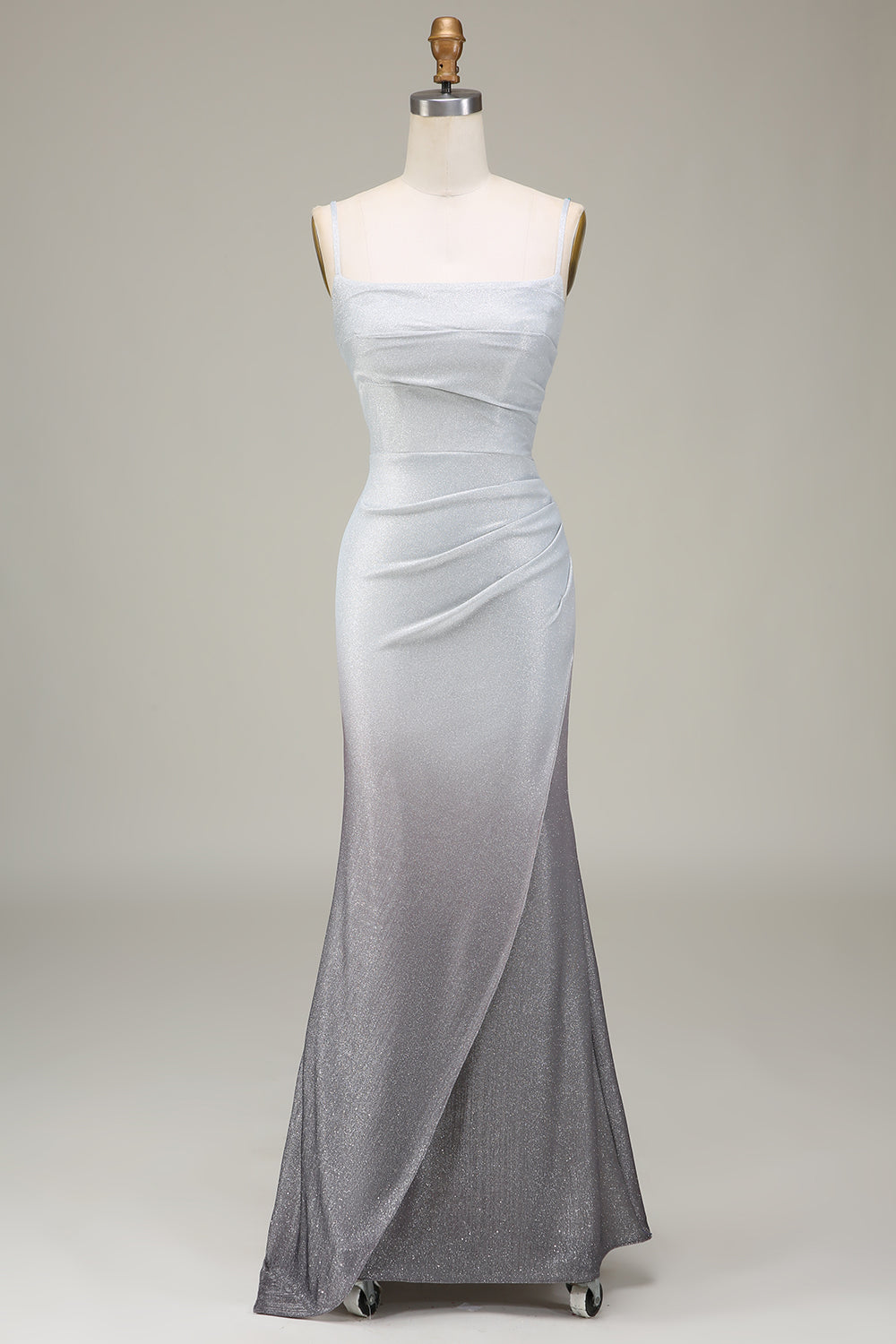 Sparkly Gradient Metallic Mermaid Strapless Pleated Prom Dress