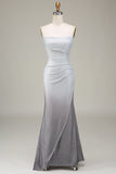 Sparkly Gradient Metallic Mermaid Strapless Pleated Prom Dress