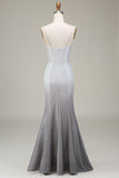 Sparkly Gradient Metallic Mermaid Strapless Pleated Prom Dress