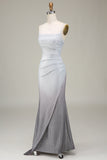 Sparkly Gradient Metallic Mermaid Strapless Pleated Prom Dress