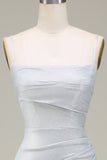 Sparkly Gradient Metallic Mermaid Strapless Pleated Prom Dress