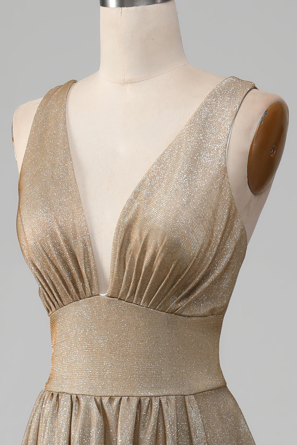 Sparkly Gradient Gold A-Line V-Neck Prom Dress with Slit