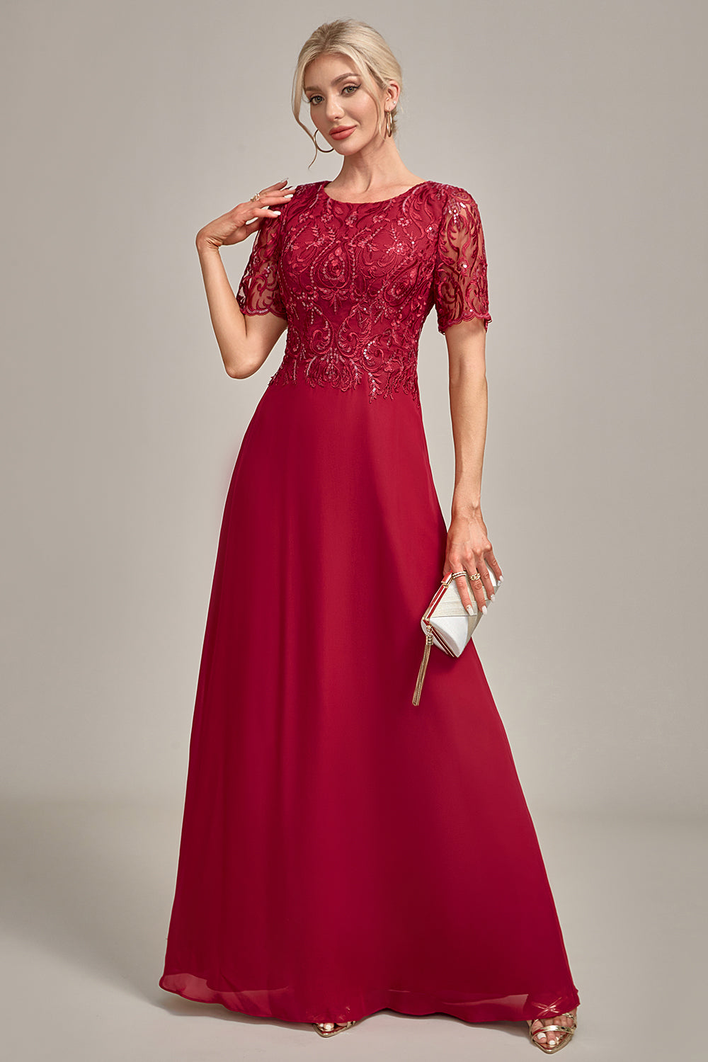 Wedtrend Women Glitter Burgundy Wedding Guest Dress A Line Round Neck Sequin Mother of Bride Dress with Appliques WEDTREND Wedtrend Women Glitter Burgundy Wedding Guest Dress A Line Round Neck Sequin Mother of Bride Dress with Appliques WEDTREND