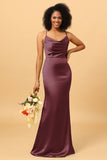 Mermaid Cowl Neckline Spaghetti Straps Long Satin Bridesmaid Dress