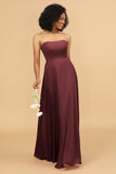 A Line Off The Shoulder Long Chiffon Bridesmaid Dress with Bowknot