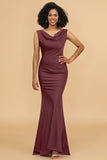 Mermaid Cowl Neck Backless Long Satin Bridesmaid Dress