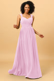 A Line Sweetheart Chiffon Floor Length Bridesmaid Dress with Heart Shaped Open Back