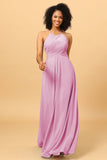 Sheath Halter Open Back Long Chiffon Bridesmaid Dress