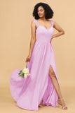 A Line Sweetheart Long Chiffon Bridesmaid Dress with Slit