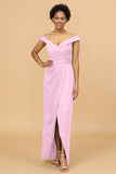 Sheath/Column Off The Shoulder Satin Long Bridesmaid Dress