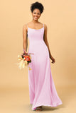 Sheath Spaghetti Straps Long Chiffon Bridesmaid Dress