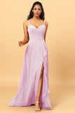 A Line Sweetheart Long Chiffon Bridesmaid Dress With Ruffle