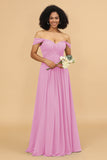 A Line Off the Shoulder Long Chiffon Bridesmaid Dress